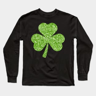 St Patricks Day, Green Faux Glitter 3 Leaf Clover Long Sleeve T-Shirt